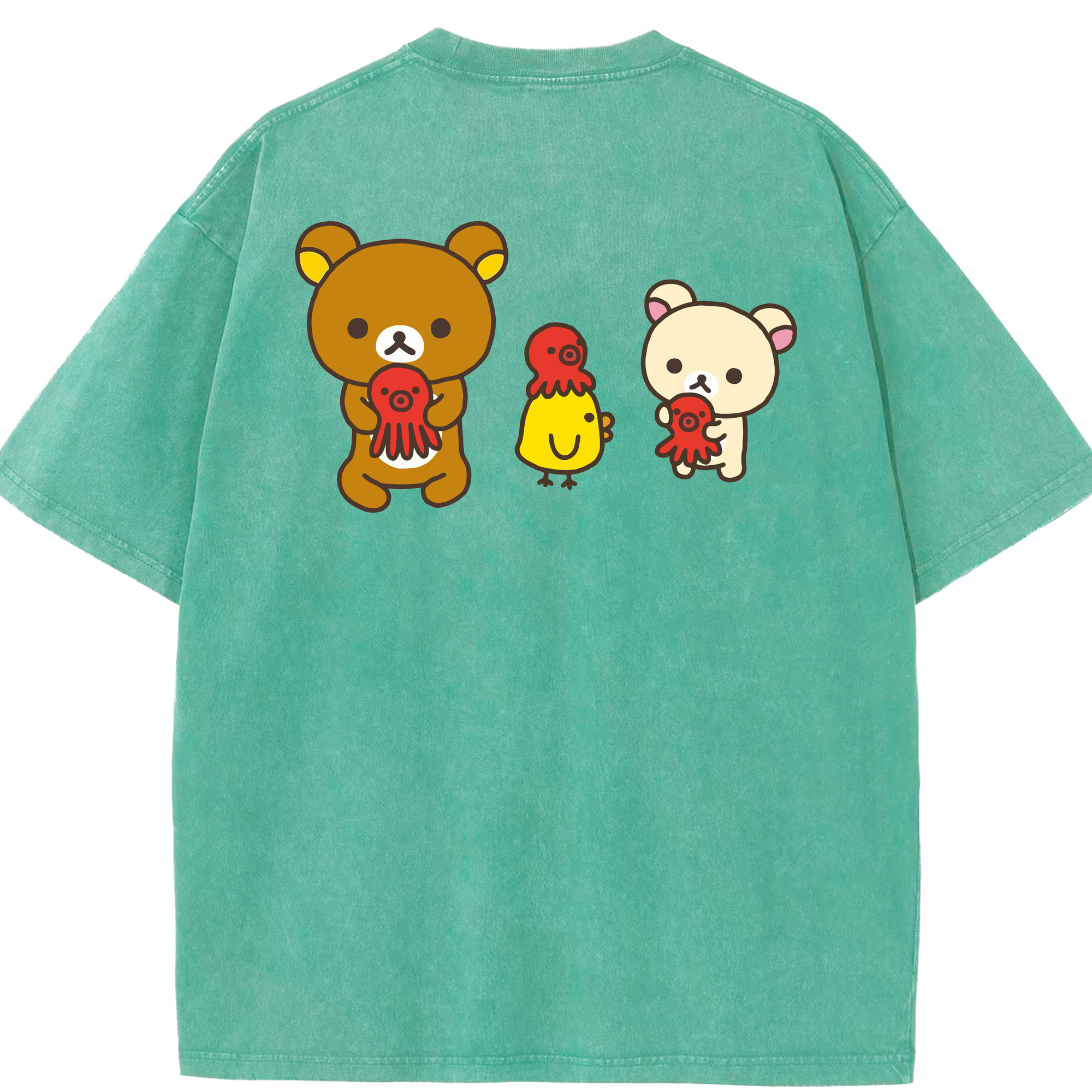 （画像用） リラックマ リラックマ キイロイトリ Rilakkuma Korilakkuma Kiiroitori 綿100% ヴィンテージ風 半袖Tシャツ（背面プリント）